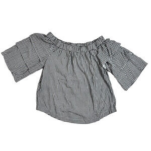 Marled by Reunited Womens Black & White Check Gingham 3/4 Sleeve Blouse Sz M